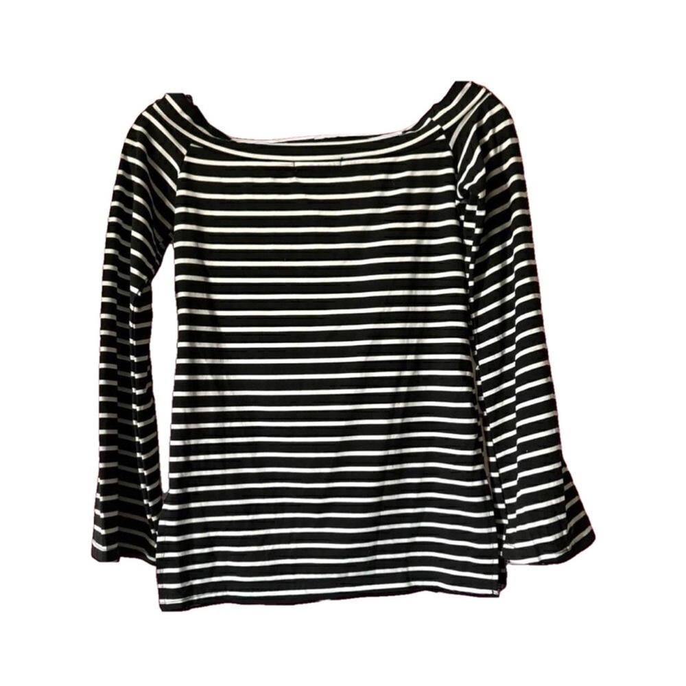 🔵 5 for $25 ZJCT womens black and white striped off the shoulder longsleeve top